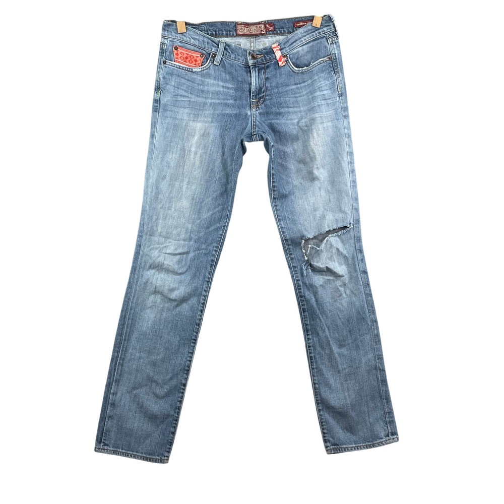 Lucky Brand Jeans Womens 32X29 Blue Sweet N Straight‎ Distressed Boho Denim VTG